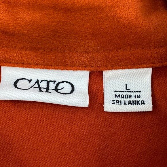 Cato Blouse Womens Large Orange Faux Suede V Neck Button Up Long Sleeve Fitted - Picture 2 of 10